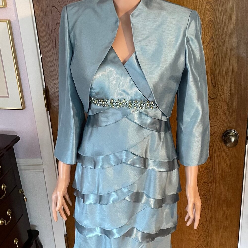 Fabulous blue satin dress with satin bolero jacket - Jessica Howard